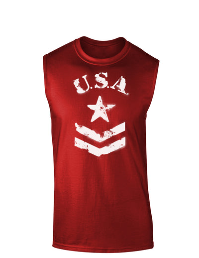 USA Military Star Stencil Logo Dark Muscle Shirt-TooLoud-Red-Small-Davson Sales