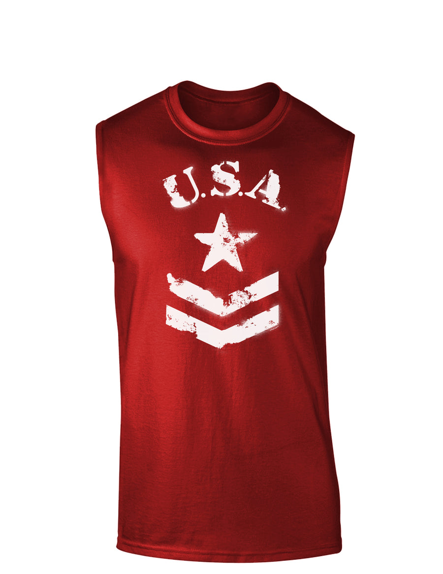 USA Military Star Stencil Logo Dark Muscle Shirt-TooLoud-Black-Small-Davson Sales