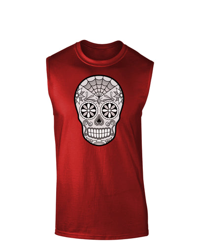 Version 10 Grayscale Day of the Dead Calavera Dark Muscle Shirt-TooLoud-Red-Small-Davson Sales