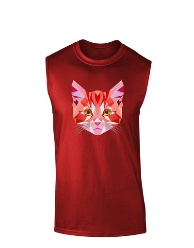 Geometric Kitty Red Dark Muscle Shirt-TooLoud-Red-Small-Davson Sales