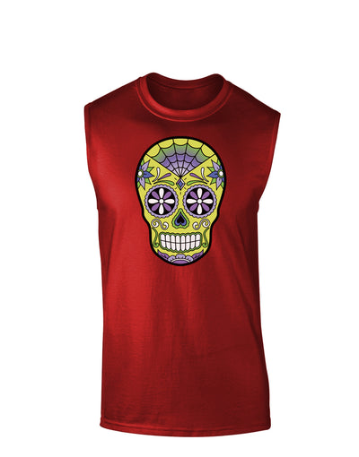 Version 7 Poison Day of the Dead Calavera Dark Muscle Shirt-TooLoud-Red-Small-Davson Sales