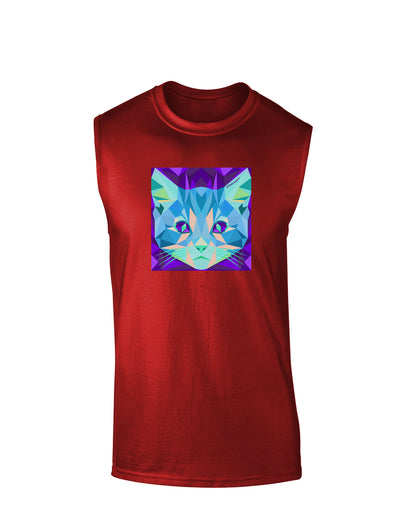 Geometric Kitty Inverted Dark Muscle Shirt-TooLoud-Red-Small-Davson Sales