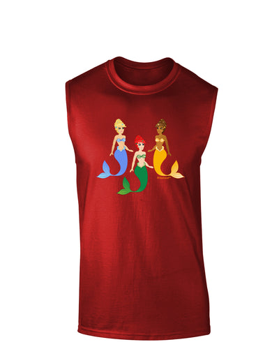 Three Mermaids Dark Muscle Shirt-TooLoud-Red-Small-Davson Sales