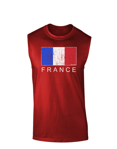 French Flag - France Text Distressed Dark Muscle Shirt  by TooLoud