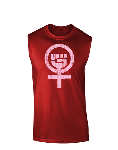 Pink Distressed Feminism Symbol Dark Muscle Shirt-TooLoud-Red-Small-Davson Sales