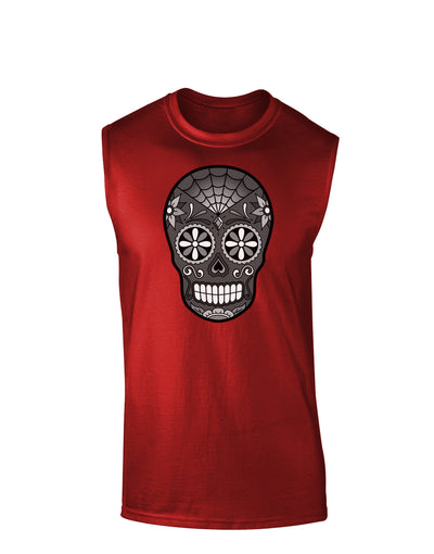 TooLoud Version 9 Black and White Day of the Dead Calavera Dark Muscle Shirt-TooLoud-Red-Small-Davson Sales