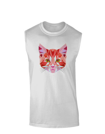 Geometric Kitty Red Muscle Shirt-TooLoud-White-Small-Davson Sales