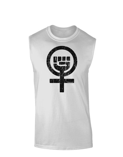 Distressed Feminism Symbol Muscle Shirt-TooLoud-White-Small-Davson Sales