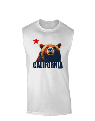 California Republic Design - Grizzly Bear and Star Muscle Shirt by TooLoud-TooLoud-White-Small-Davson Sales