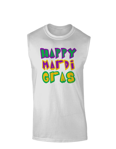Happy Mardi Gras Text 2 Muscle Shirt-TooLoud-White-Small-Davson Sales