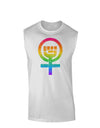 Rainbow Distressed Feminism Symbol Muscle Shirt-TooLoud-White-Small-Davson Sales