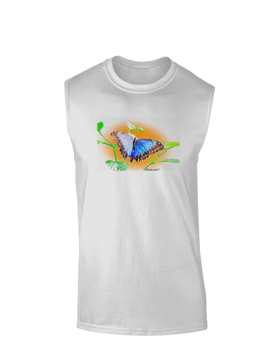 Blue Watercolor Butterfly Muscle Shirt-TooLoud-White-Small-Davson Sales