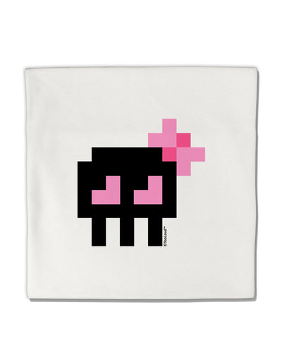 Retro 8-Bit Skull with Pink Bow Micro Fleece 14&#x22;x14&#x22; Pillow Sham-Pillow Sham-TooLoud-White-Davson Sales