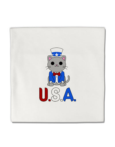 Patriotic Cat - USA Micro Fleece 14&#x22;x14&#x22; Pillow Sham by TooLoud-Pillow Sham-TooLoud-White-Davson Sales