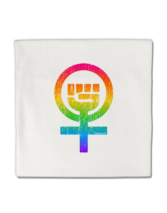 Rainbow Distressed Feminism Symbol Micro Fleece 14&#x22;x14&#x22; Pillow Sham-Pillow Sham-TooLoud-White-Davson Sales