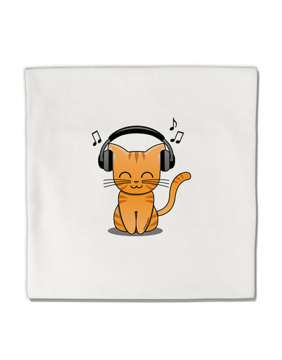 Cute Kitty With Headphones Micro Fleece 14&#x22;x14&#x22; Pillow Sham-Pillow Sham-TooLoud-White-Davson Sales