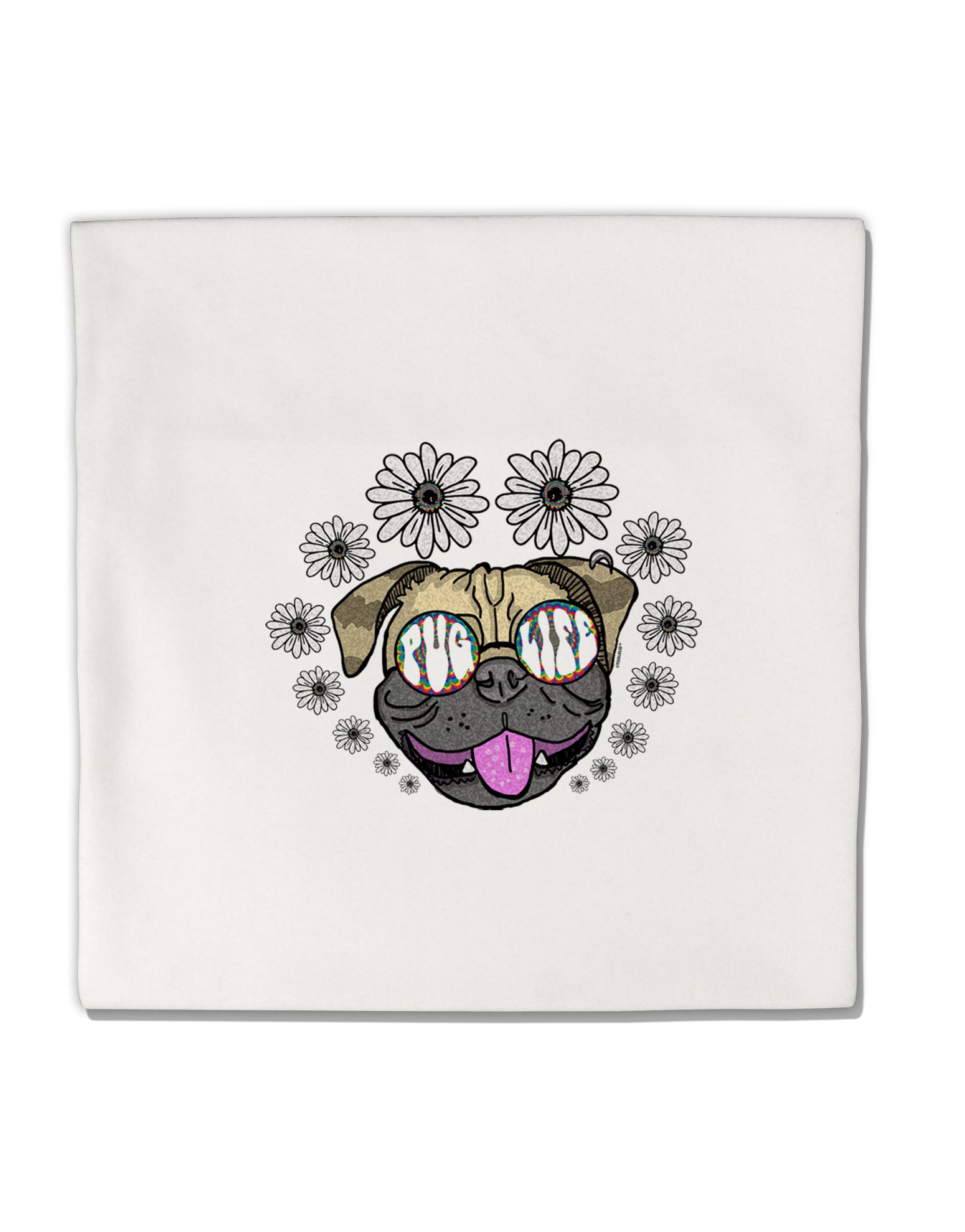 TooLoud Pug Life Hippy Micro Fleece 14 Inch x 14 Inch Pillow Sham-ThrowPillowCovers-TooLoud-Davson Sales