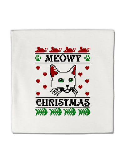 Meowy Christmas Cat Knit Look Micro Fleece 14&#x22;x14&#x22; Pillow Sham by TooLoud-TooLoud-White-Davson Sales