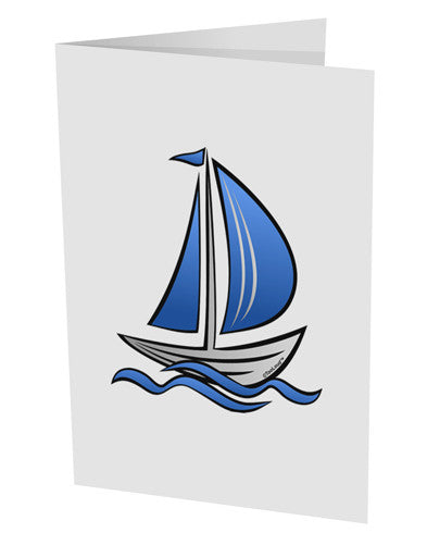 Blue Sailboat 10 Pack of 5x7&#x22; Side Fold Blank Greeting Cards-Greeting Cards-TooLoud-White-Davson Sales
