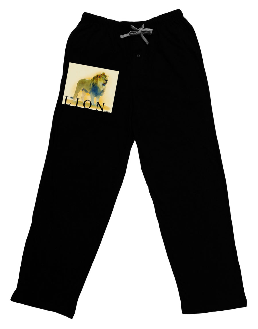 Lion Watercolor 1 Text Adult Lounge Pants-Lounge Pants-TooLoud-Black-Small-Davson Sales