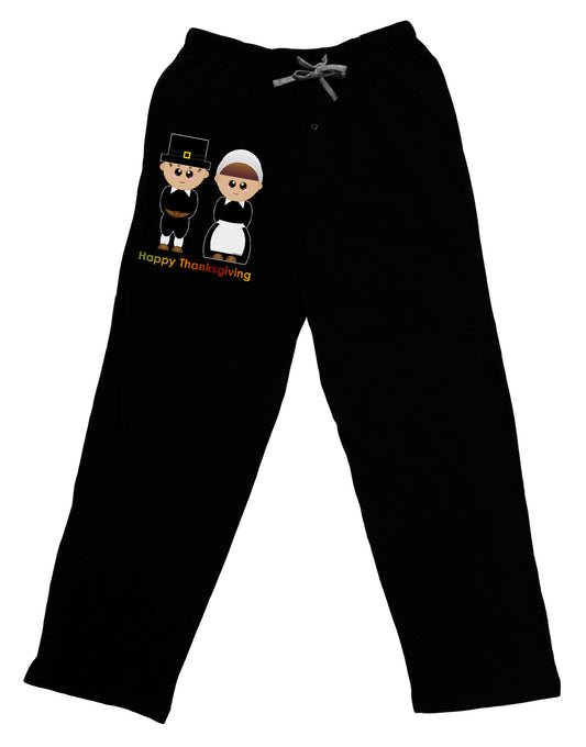 Cute Pilgrim Couple Happy Thanksgiving Adult Lounge Pants - Black-Lounge Pants-TooLoud-Black-Small-Davson Sales