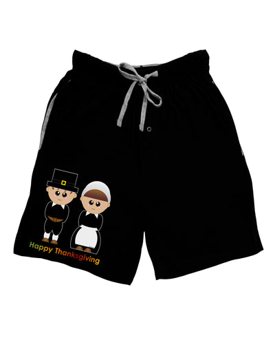 Cute Pilgrim Couple Happy Thanksgiving Adult Lounge Shorts-Lounge Shorts-TooLoud-Black-Small-Davson Sales