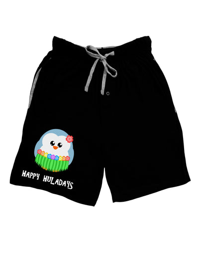 Happy Huladays Holiday Penguin - Christmas Adult Lounge Shorts - Red or Black-Lounge Shorts-TooLoud-Black-Small-Davson Sales