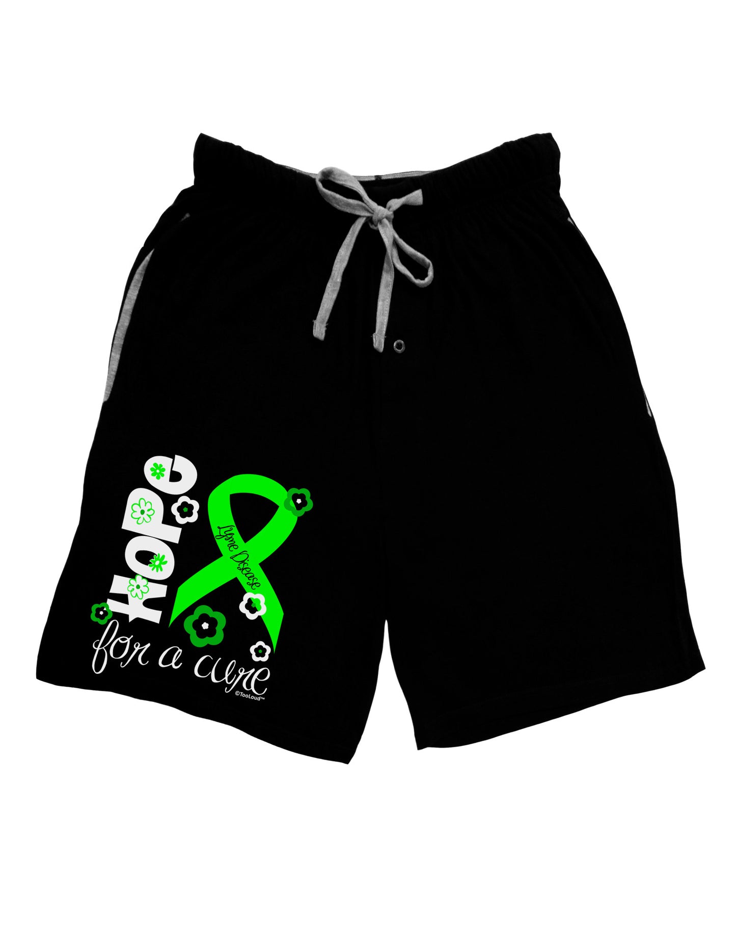 Hope for a Cure - Lime Green Ribbon Lyme Disease - Flowers Adult Lounge Shorts-Lounge Shorts-TooLoud-Black-Small-Davson Sales