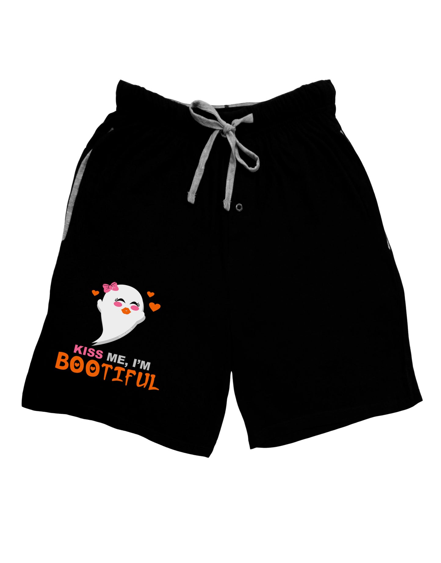 Kiss Me BOOtiful Ghost Orange Relaxed Adult Lounge Shorts-Lounge Shorts-TooLoud-Black-Small-Davson Sales