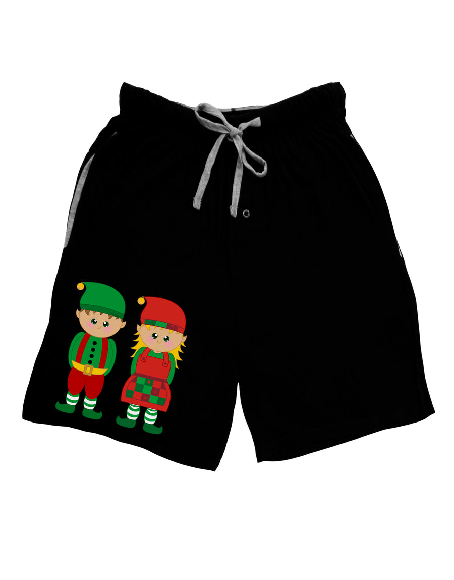 Cute Elf Couple Christmas Adult Lounge Shorts - Red or Black-Lounge Shorts-TooLoud-Black-Small-Davson Sales