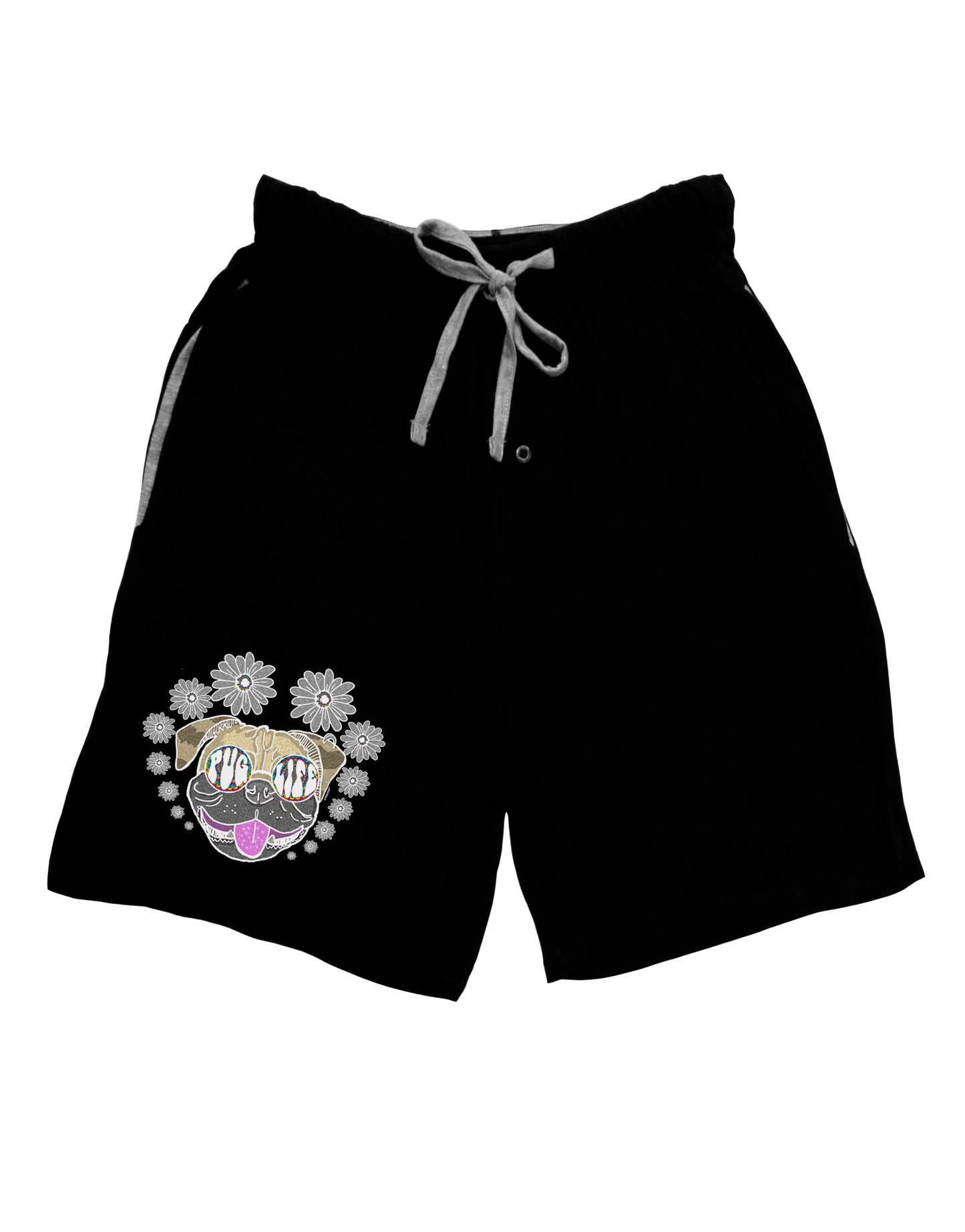 TooLoud Pug Life Hippy Dark Adult Lounge Shorts-Lounge Shorts-TooLoud-Black-Small-Davson Sales