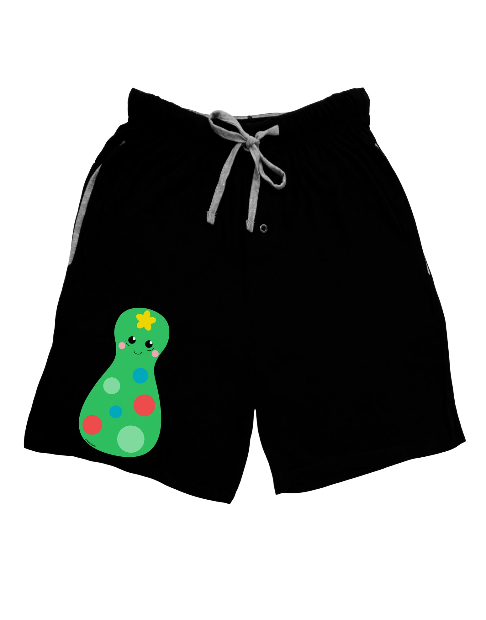Cute Christmas Tree Matryoshka Nesting Doll Adult Lounge Shorts - Red or Black-Lounge Shorts-TooLoud-Black-Small-Davson Sales