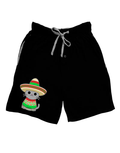 Cat with Sombrero and Poncho Adult Lounge Shorts - Red or Black by TooLoud-Lounge Shorts-TooLoud-Black-Small-Davson Sales