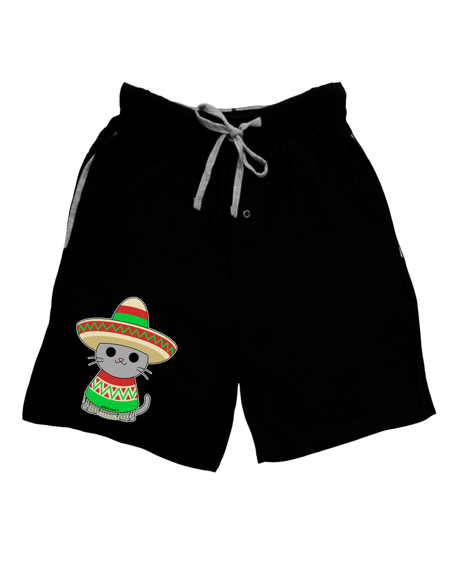 Cat with Sombrero and Poncho Adult Lounge Shorts - Red or Black by TooLoud-Lounge Shorts-TooLoud-Red-Small-Davson Sales