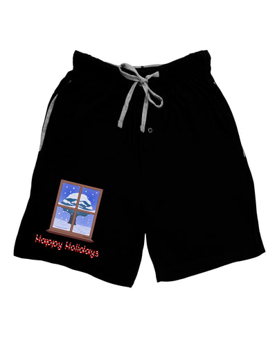 Frosty Window - Happy Holidays Adult Lounge Shorts - Red or Black-Lounge Shorts-TooLoud-Black-Small-Davson Sales