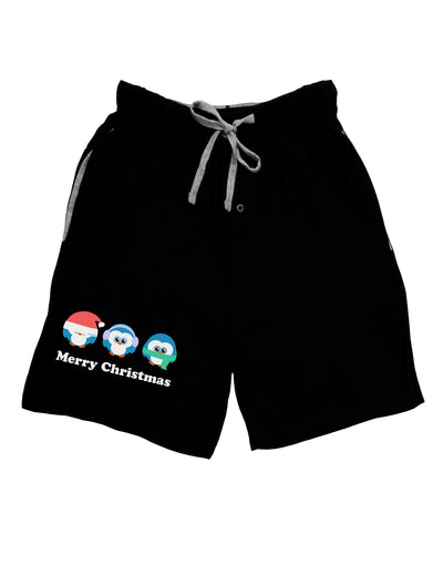 Merry Christmas Penguins See Hear Speak No Evil Adult Lounge Shorts - Red or Black-Lounge Shorts-TooLoud-Black-Small-Davson Sales