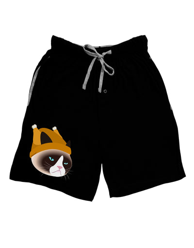 Disgruntled Cat Wearing Turkey Hat Adult Lounge Shorts by-Lounge Shorts-TooLoud-Black-Small-Davson Sales