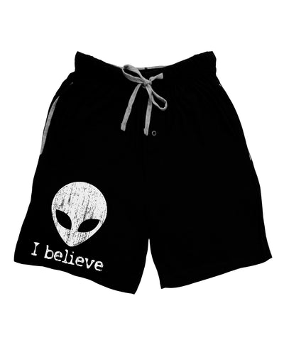 Extraterrestrial - I Believe Distressed Adult Lounge Shorts - Red or Black by TooLoud-Lounge Shorts-TooLoud-Black-Small-Davson Sales