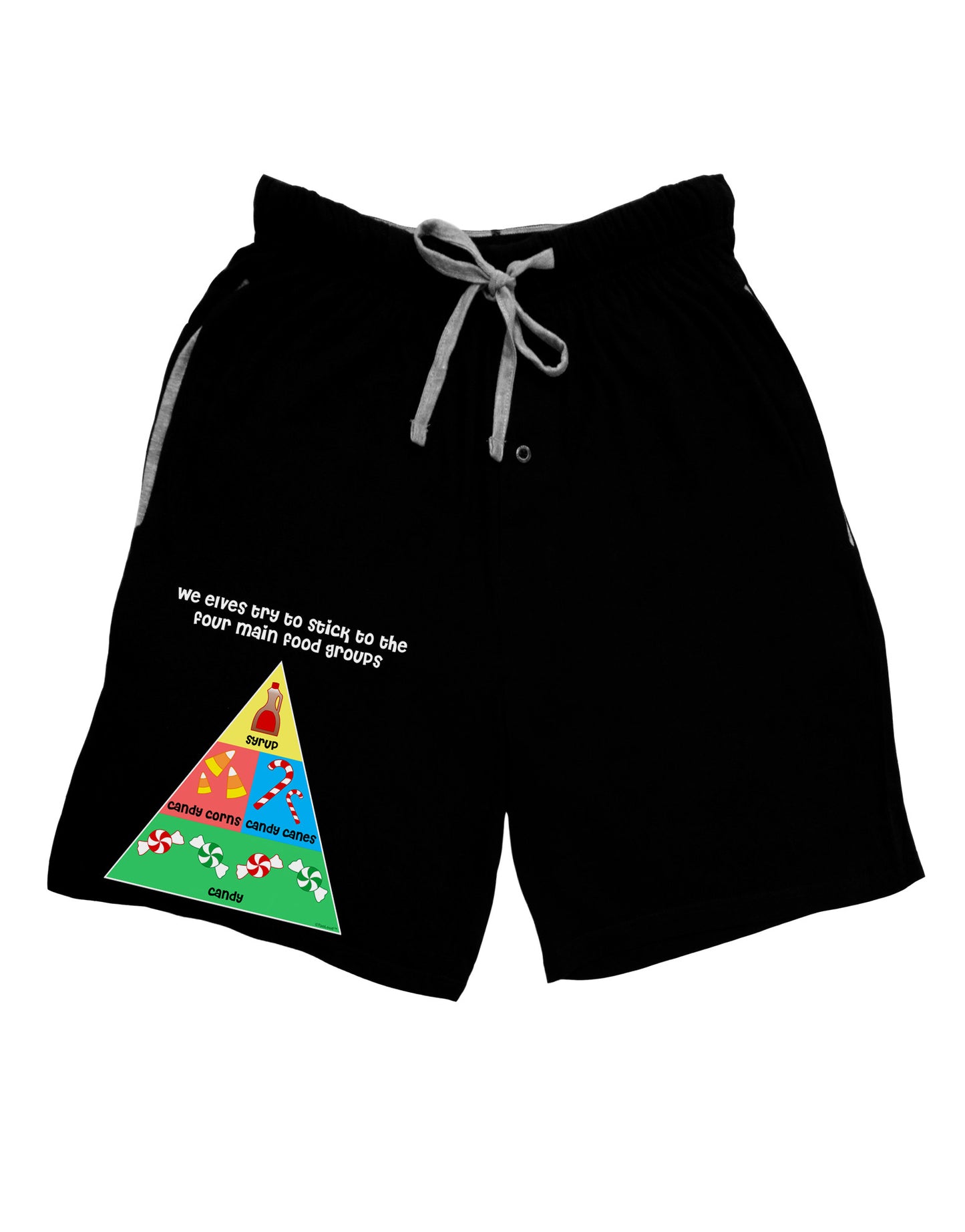 Main Food Groups of an Elf - Christmas Adult Lounge Shorts - Red or Black-Lounge Shorts-TooLoud-Black-Small-Davson Sales