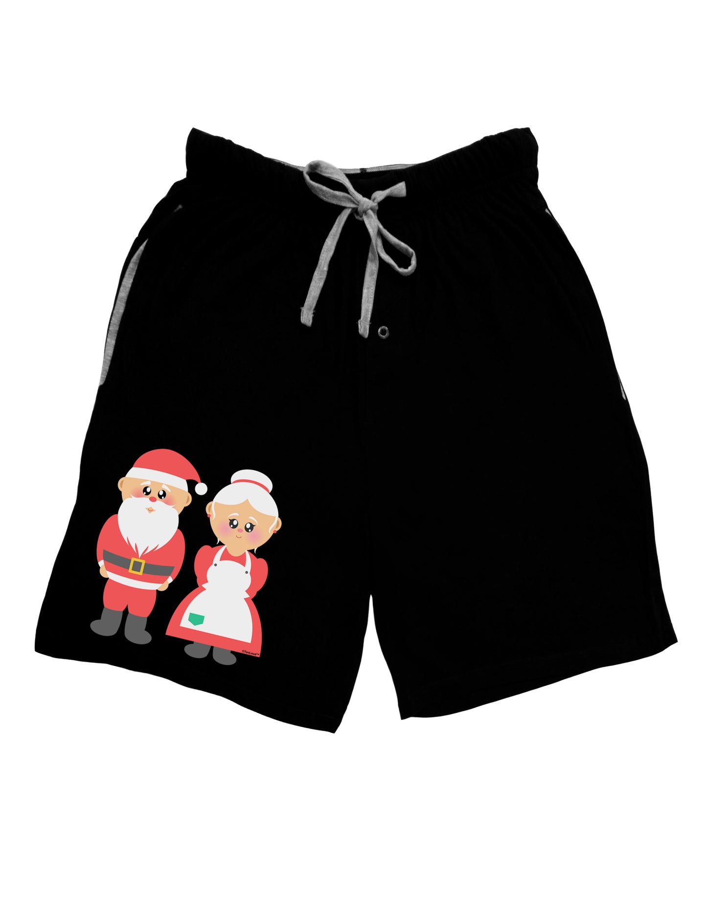 Cute Mr and Mrs Santa Claus Couple Christmas Adult Lounge Shorts - Red or Black-Lounge Shorts-TooLoud-Black-Small-Davson Sales