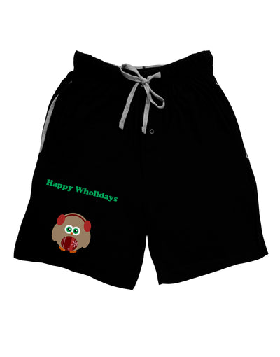 Happy Wholidays Winter Owl With Earmuffs Adult Lounge Shorts - Red or Black-Lounge Shorts-TooLoud-Black-Small-Davson Sales