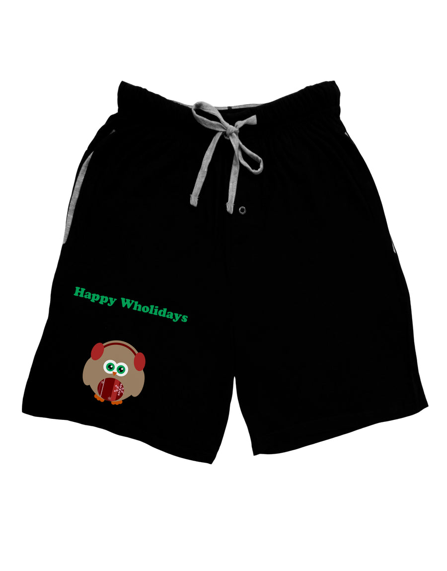 Happy Wholidays Winter Owl With Earmuffs Adult Lounge Shorts - Red or Black-Lounge Shorts-TooLoud-Red-Small-Davson Sales