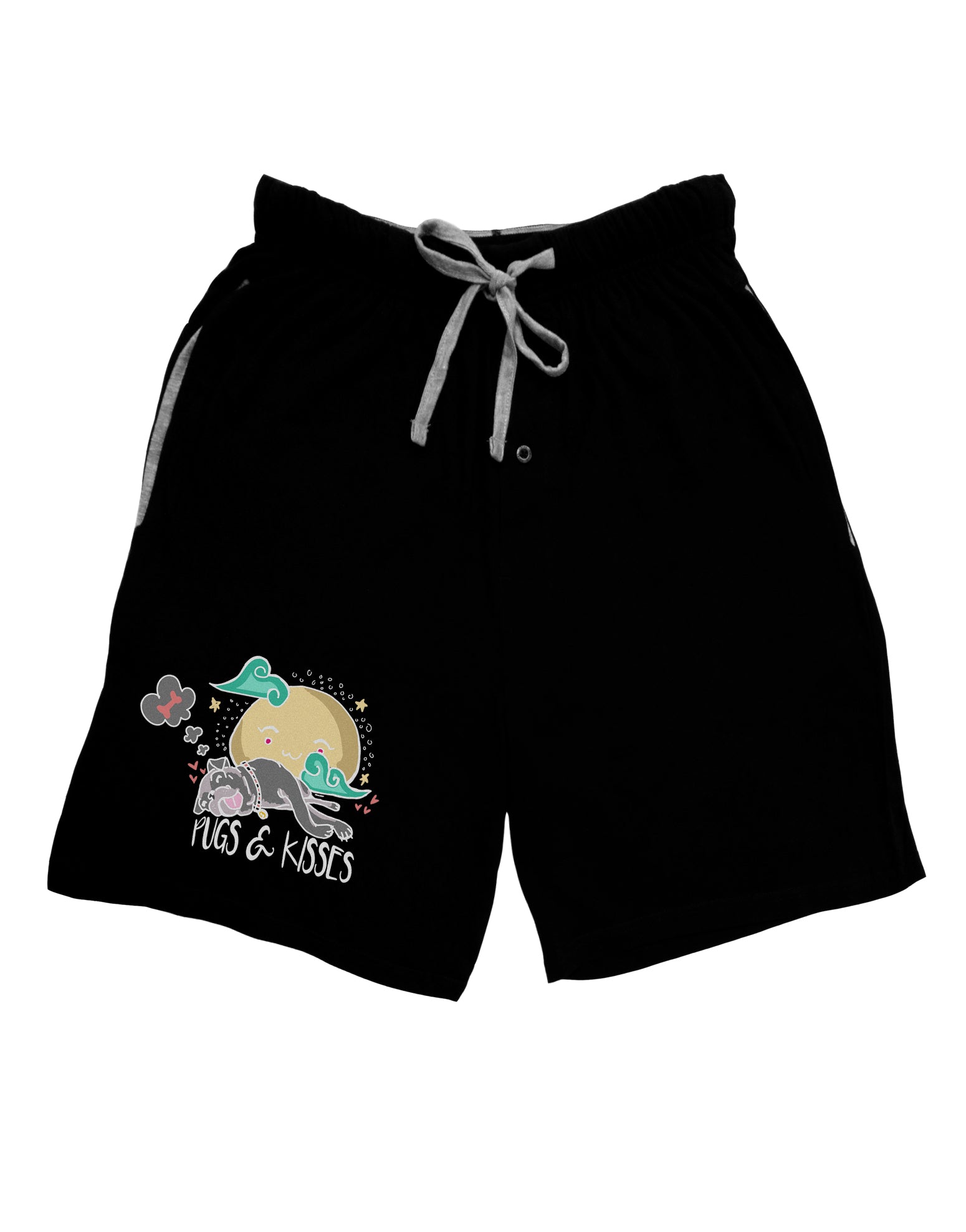 TooLoud Pugs and Kisses Dark Adult Lounge Shorts-Lounge Shorts-TooLoud-Black-Small-Davson Sales