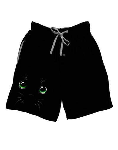 Green-Eyed Cute Cat Face Adult Lounge Shorts-Lounge Shorts-TooLoud-Black-Small-Davson Sales