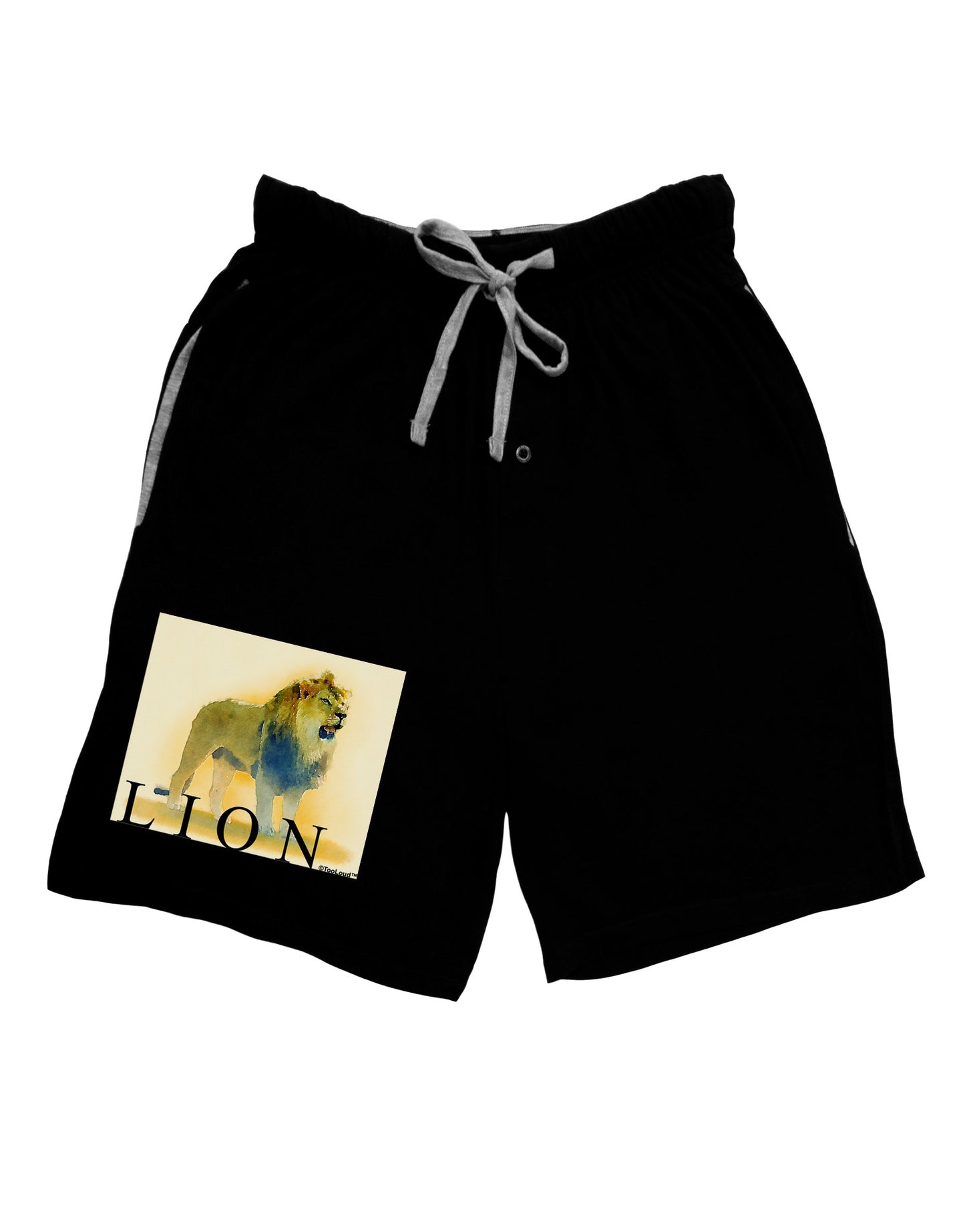 Lion Watercolor 1 Text Adult Lounge Shorts-Lounge Shorts-TooLoud-Black-Small-Davson Sales