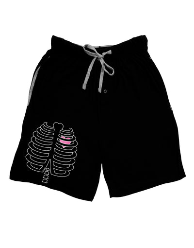 Black Skeleton Ribcage with Pink Heart Halloween Adult Lounge Shorts - Red or Black-Lounge Shorts-TooLoud-Black-Small-Davson Sales