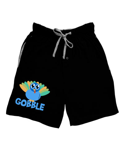 Cute Gobble Turkey Blue Relaxed Adult Lounge Shorts-Lounge Shorts-TooLoud-Black-Small-Davson Sales