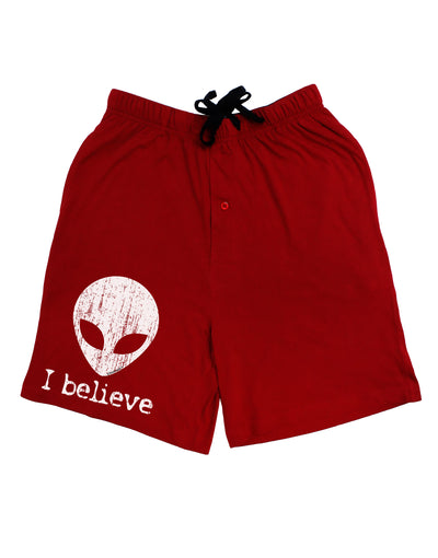 Extraterrestrial - I Believe Distressed Adult Lounge Shorts - Red or Black by TooLoud-Lounge Shorts-TooLoud-Red-Small-Davson Sales