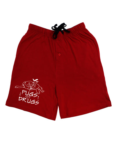 TooLoud Pugs Not Drugs Dark Adult Lounge Shorts-Lounge Shorts-TooLoud-Red-Small-Davson Sales