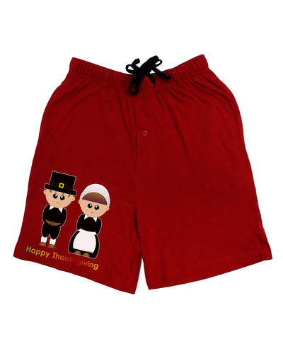 Cute Pilgrim Couple Happy Thanksgiving Adult Lounge Shorts-Lounge Shorts-TooLoud-Red-Small-Davson Sales